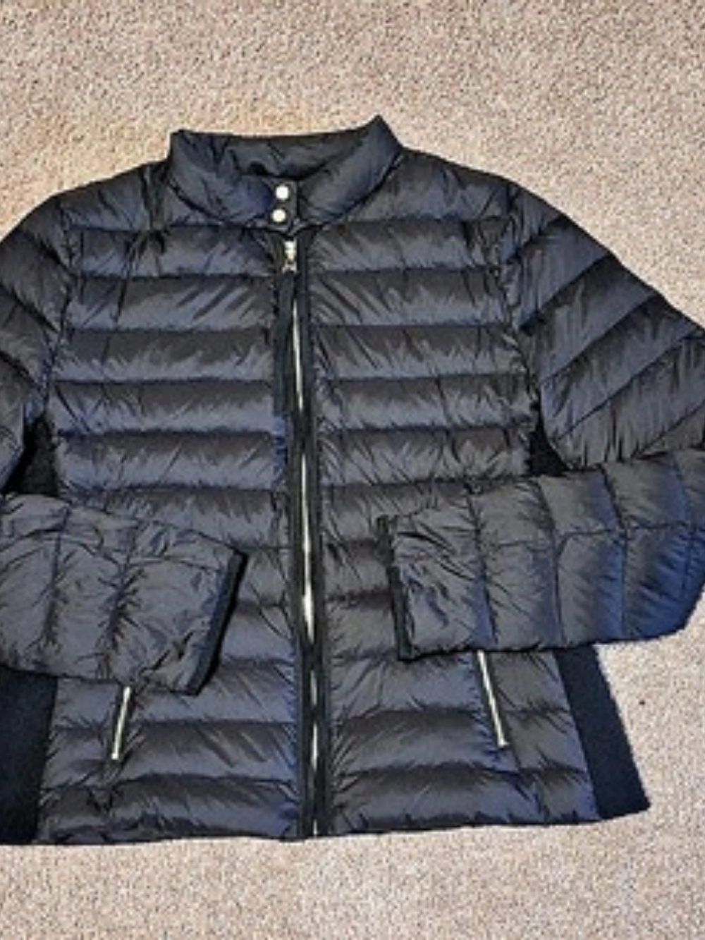 ZARA WOMAN Black Quilted Down Puffer Jacket Lightweight Ribbed Panels Size XL